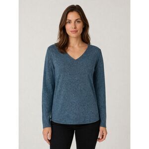 Eileen Fisher Knit Blue Purple Cotton Merino Wool Blend V Neck Pullover Sweater